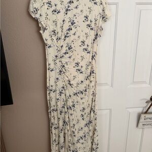 Cream Floral Ruched Maxi Dress - Elegant Everyday